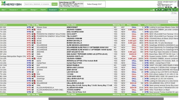 PV hardware broadcast table on EnergyBin