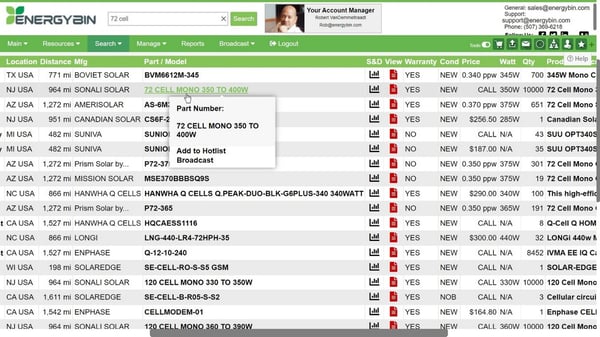 PV hardware for resale on EnergyBin