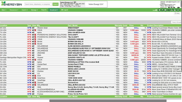 EnergyBin Broadcast Table