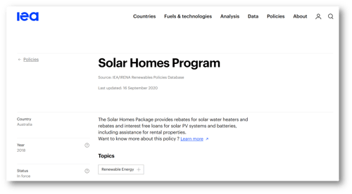 IEA_Renewables Policy Database_Australia Solar Homes Program