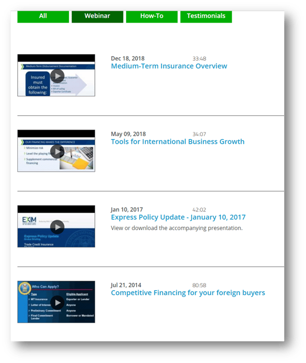 EXIM webinars